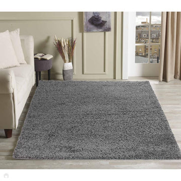 Oxford OXF00 Plain Plush Soft Stain-Resistant Textured Polypropylene Shaggy Grey Rug-Desire Rugs-Rug Love - The Most Loved Rug Store